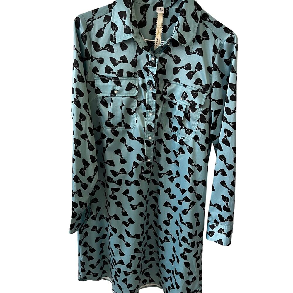 Uncle Frank Blue and Black Bow Dress Women's Size Small Preppy Boutique Brand